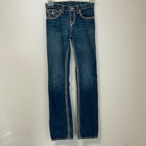 True Religion  Blue & White Cotton Blend Jeans